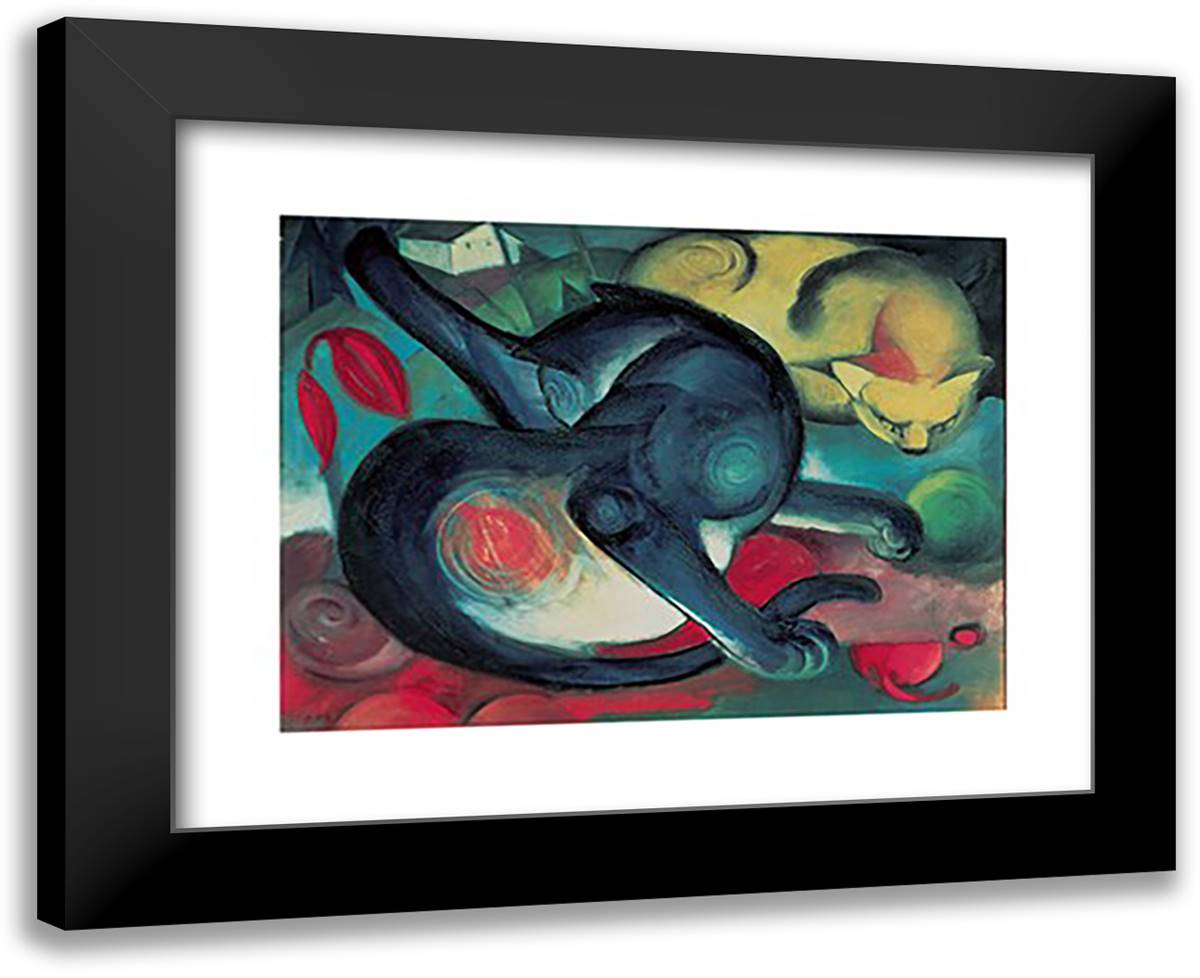 Two Cats 18x15 Black Modern Wood Framed Art Print Poster by Marc, Franz