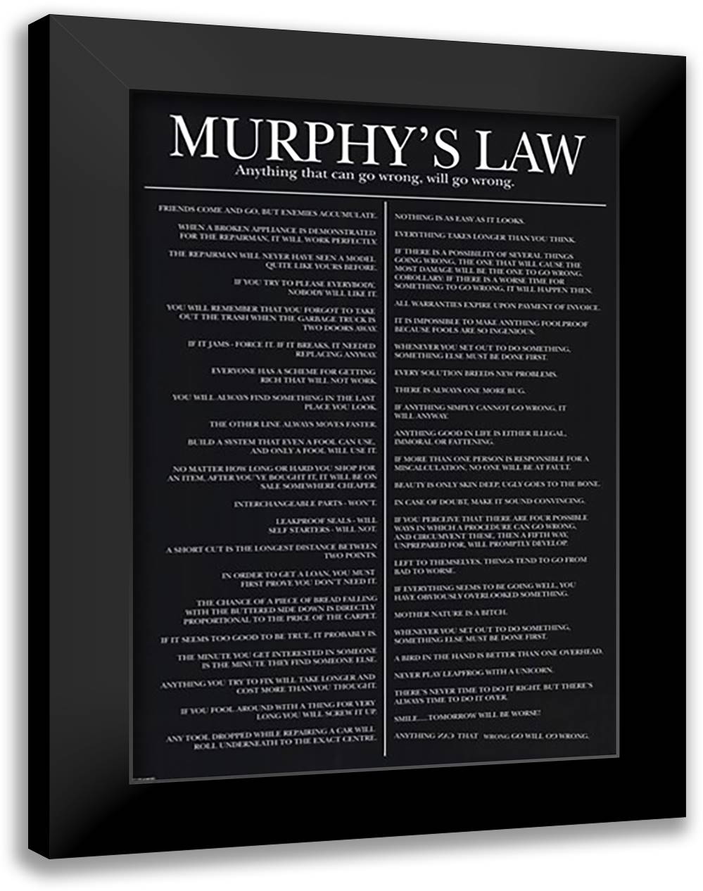 Murphy's Law 28x40 Black Modern Wood Framed Art Print Poster