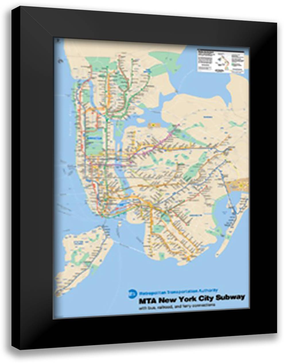 New York Subway Map 28x40 Black Modern Wood Framed Art Print Poster