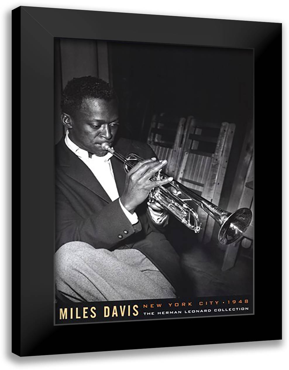 Miles Davis 28x40 Black Modern Wood Framed Art Print Poster by Leonard, Herman