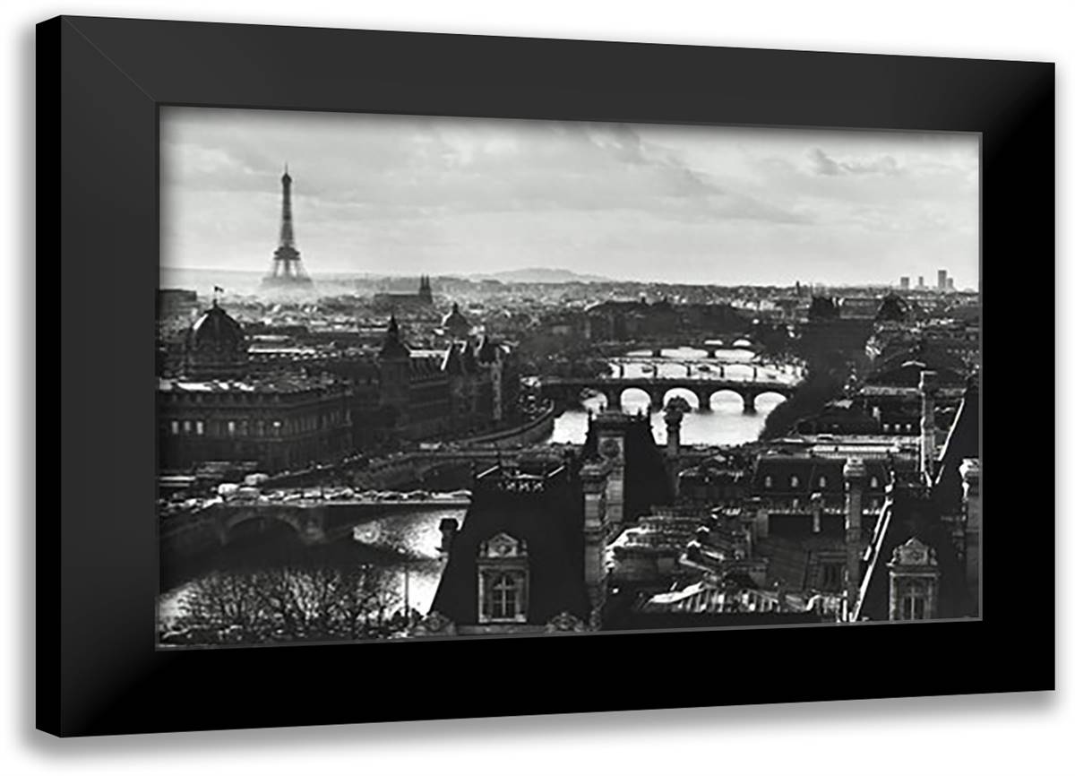Paris France (B&W) 40x28 Black Modern Wood Framed Art Print Poster