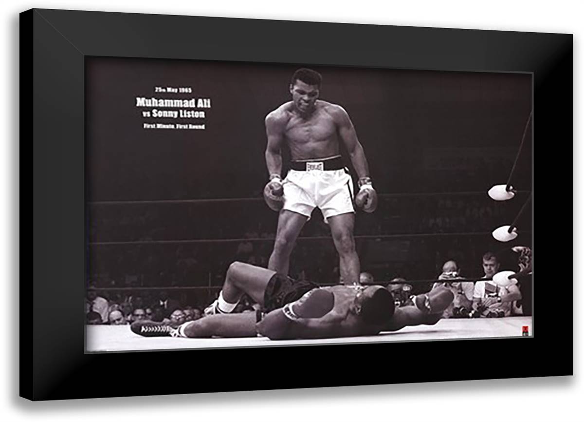 Muhammad Ali - 1965 1st Round Knockout Against Sonny Liston (landscape) 40x28 Black Modern Wood Framed Art Print Poster