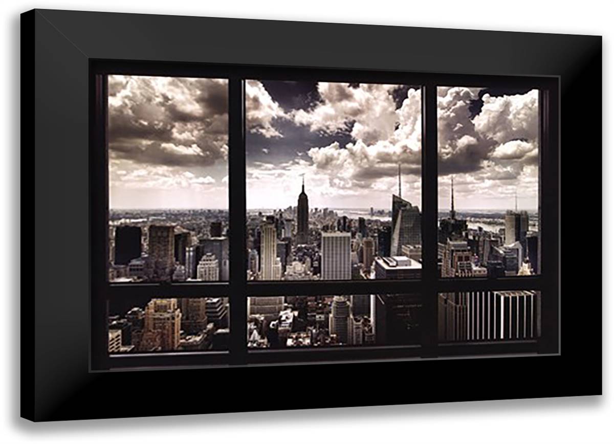 New York Window 40x28 Black Modern Wood Framed Art Print Poster