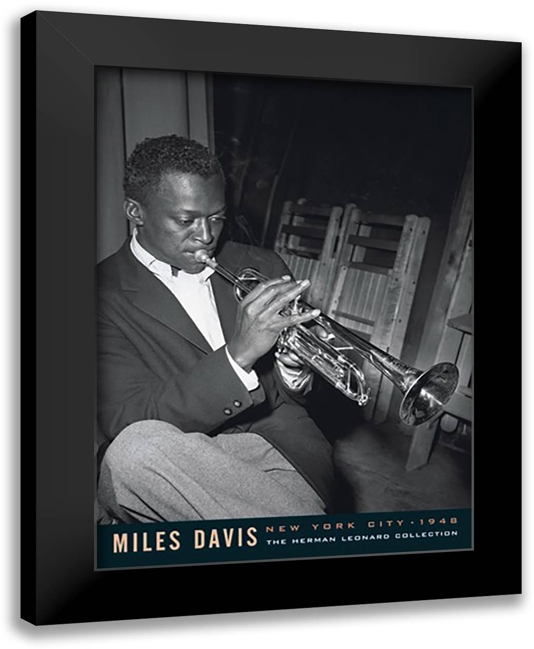 Miles Davis 28x40 Black Modern Wood Framed Art Print Poster by Leonard, Herman