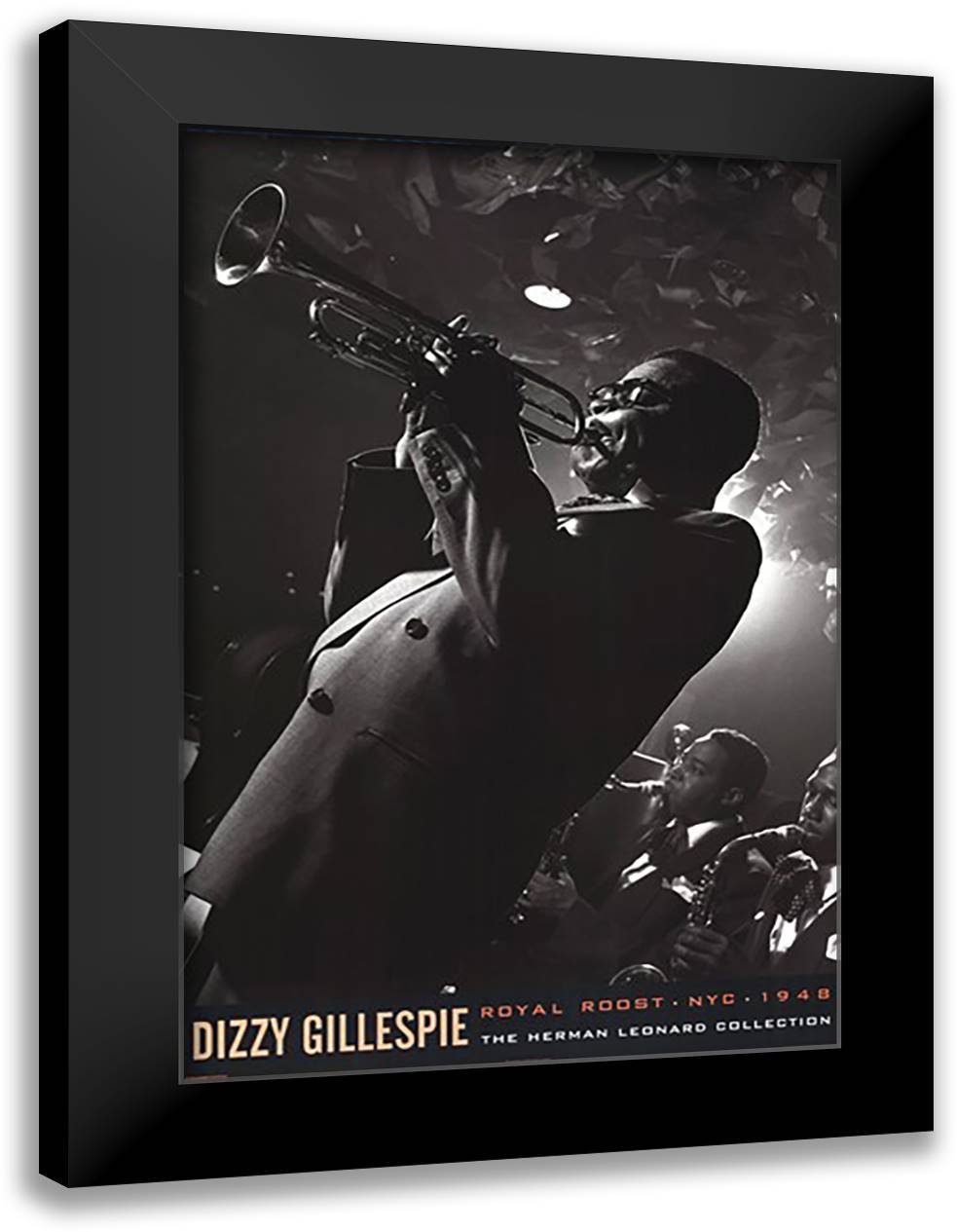 Dizzy Gillespie, Royal Roost, NYC 1948 28x40 Black Modern Wood Framed Art Print Poster by Leonard, Herman