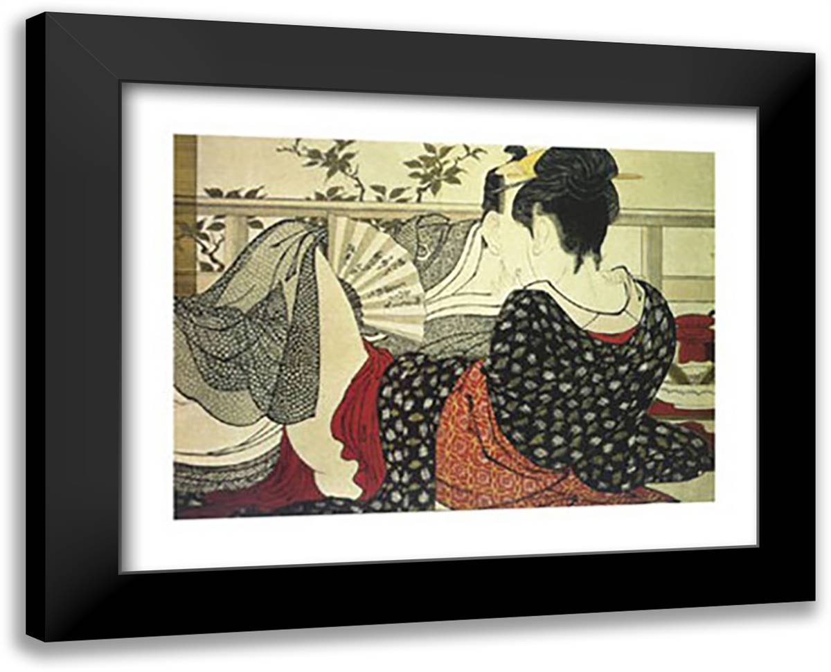 The Lovers 18x15 Black Modern Wood Framed Art Print Poster by Utamaro, Kitagawa