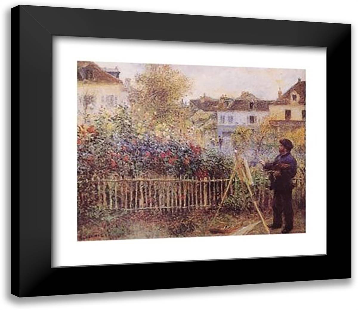 Monet Painting in his Garden at Argenteuil, c.1873 32x26 Black Modern Wood Framed Art Print Poster by Renoir, Pierre-Auguste