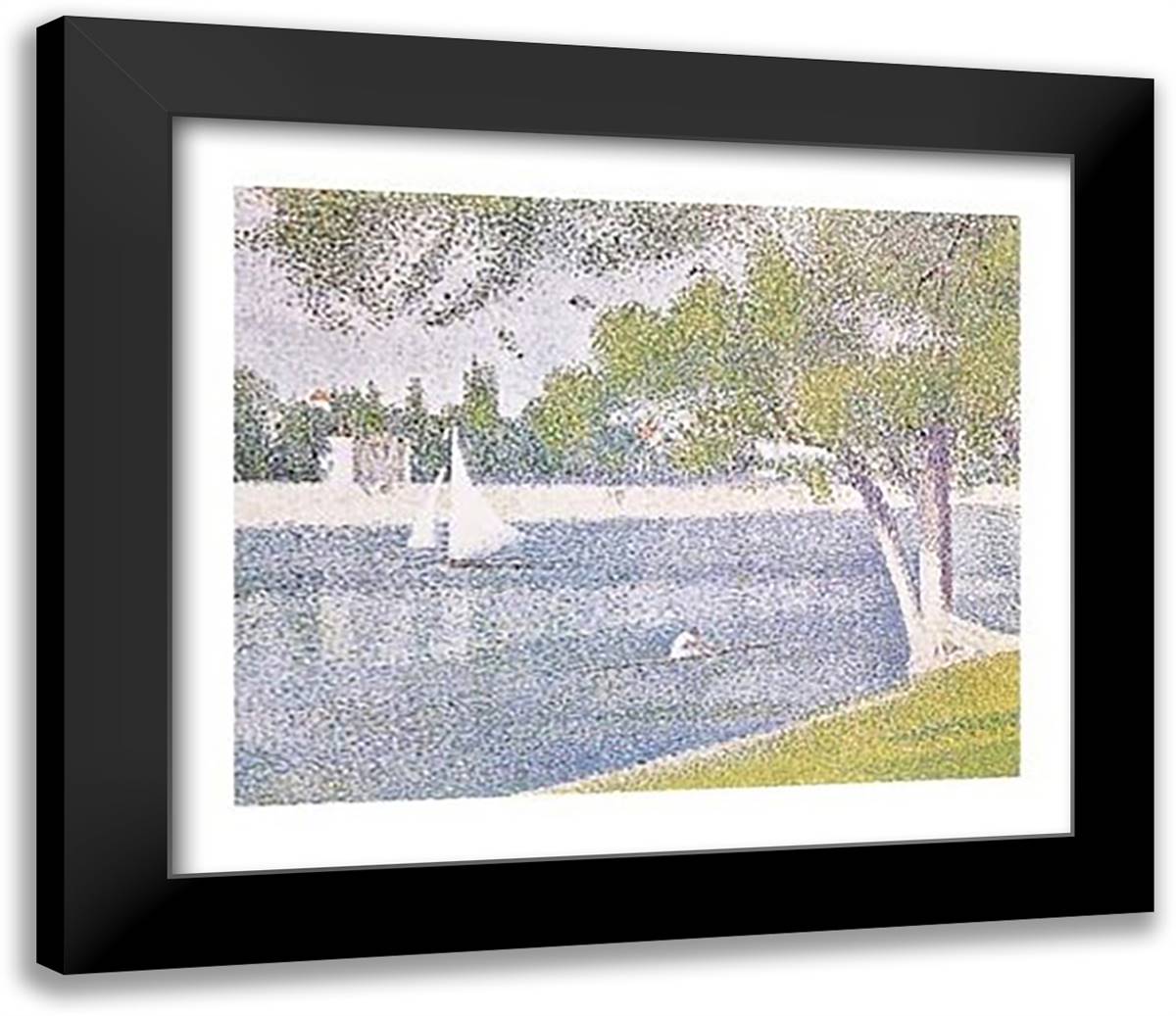 Banks of Seine 32x26 Black Modern Wood Framed Art Print Poster by Seurat, Georges