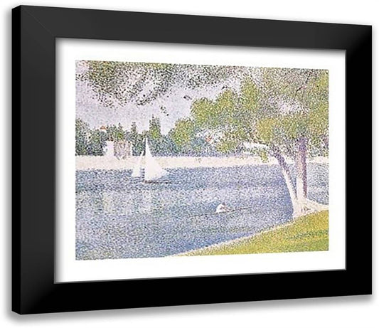 Banks of Seine 32x26 Black Modern Wood Framed Art Print Poster by Seurat, Georges