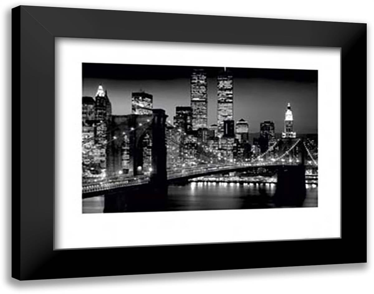 Manhattan by night 36x28 Black Modern Wood Framed Art Print Poster
