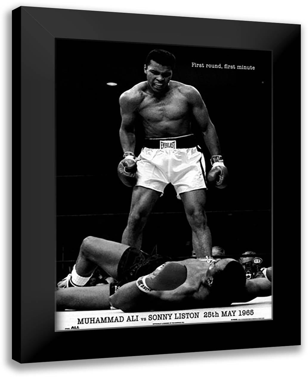 Muhammad Ali - 1965 1st Round Knockout Against Sonny Liston 28x40 Black Modern Wood Framed Art Print Poster