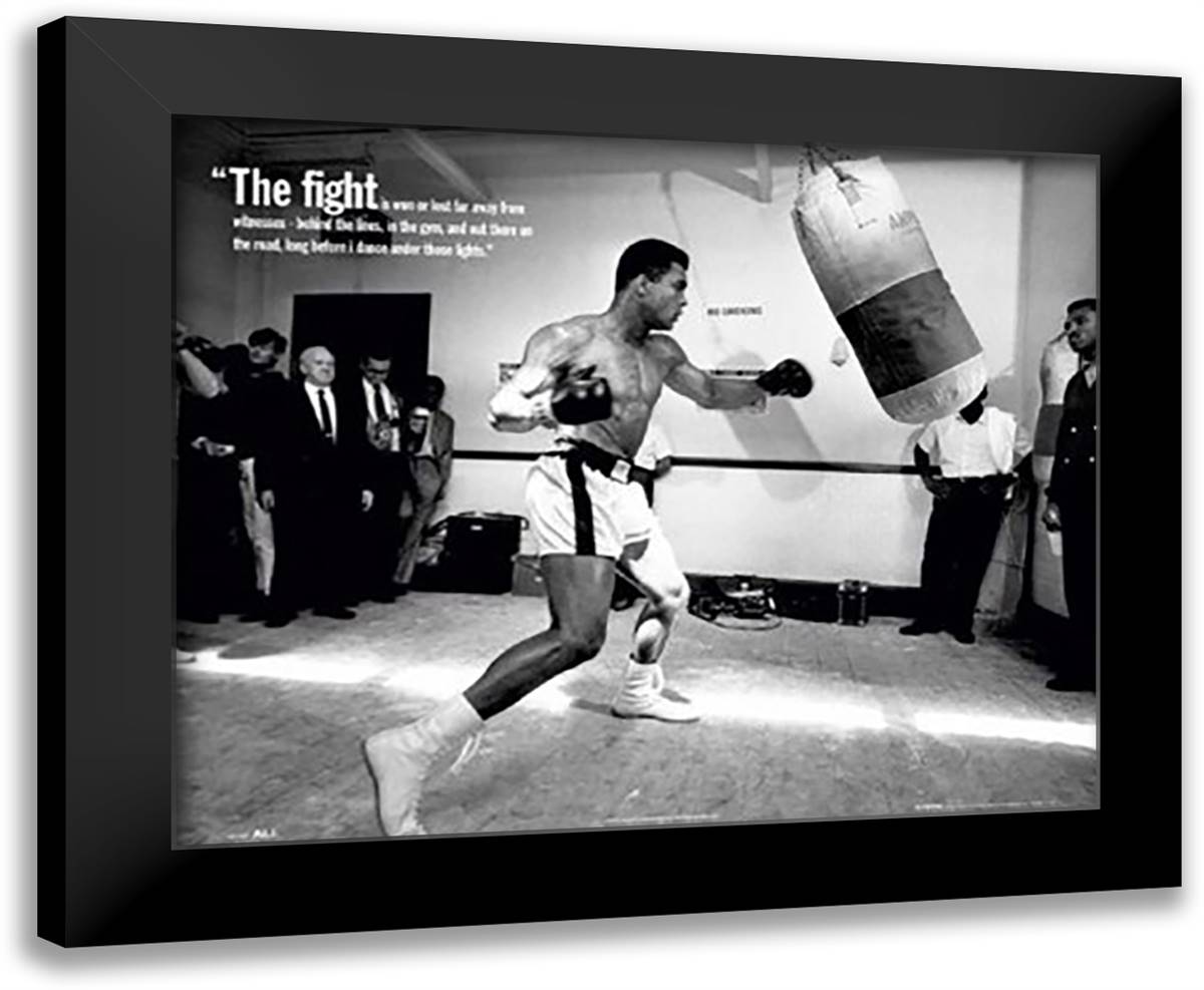 Muhammad Ali - heavy bag 40x28 Black Modern Wood Framed Art Print Poster