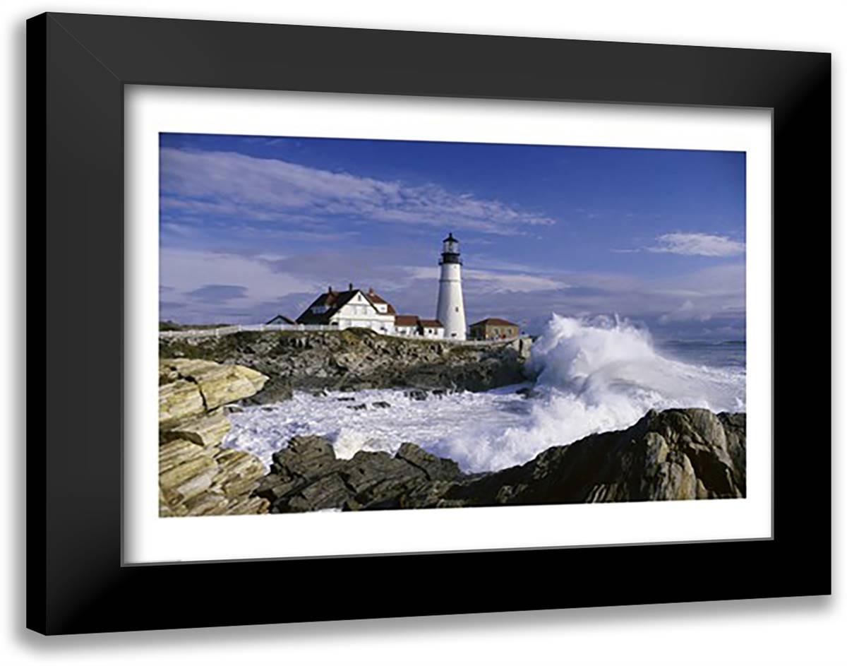 Portland Head Lighthouse Cape Elizabeth Maine USA 28x22 Black Modern Wood Framed Art Print Poster