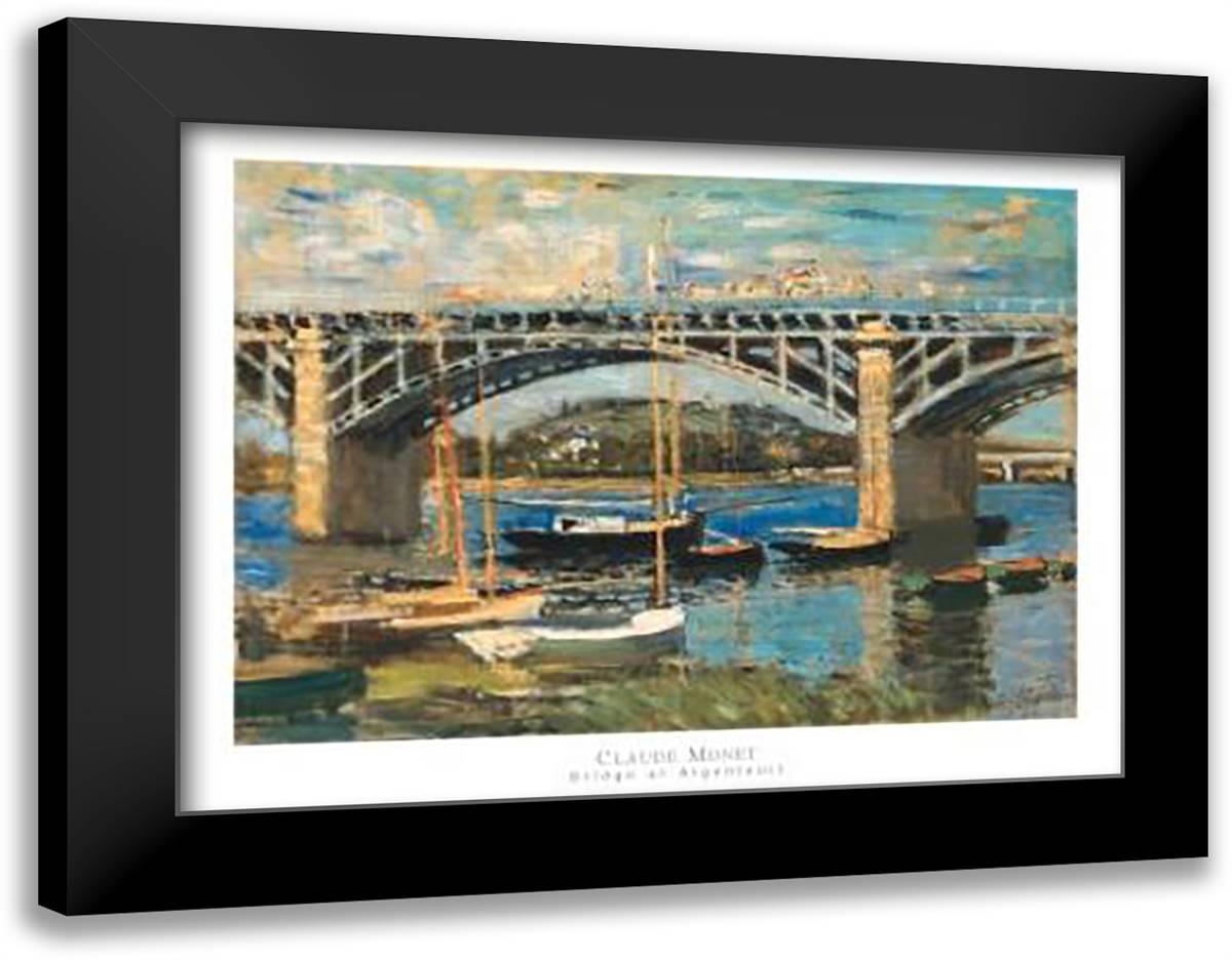 Bridge At Argenteuil 36x28 Black Modern Wood Framed Art Print Poster by Monet, Claude