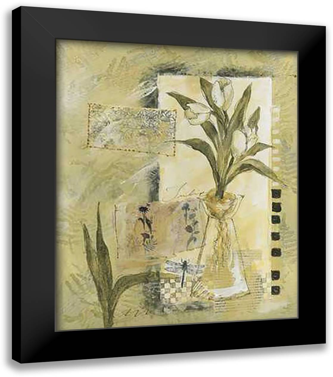 Tulip Collage 26x32 Black Modern Wood Framed Art Print Poster by Shelton, Joyce