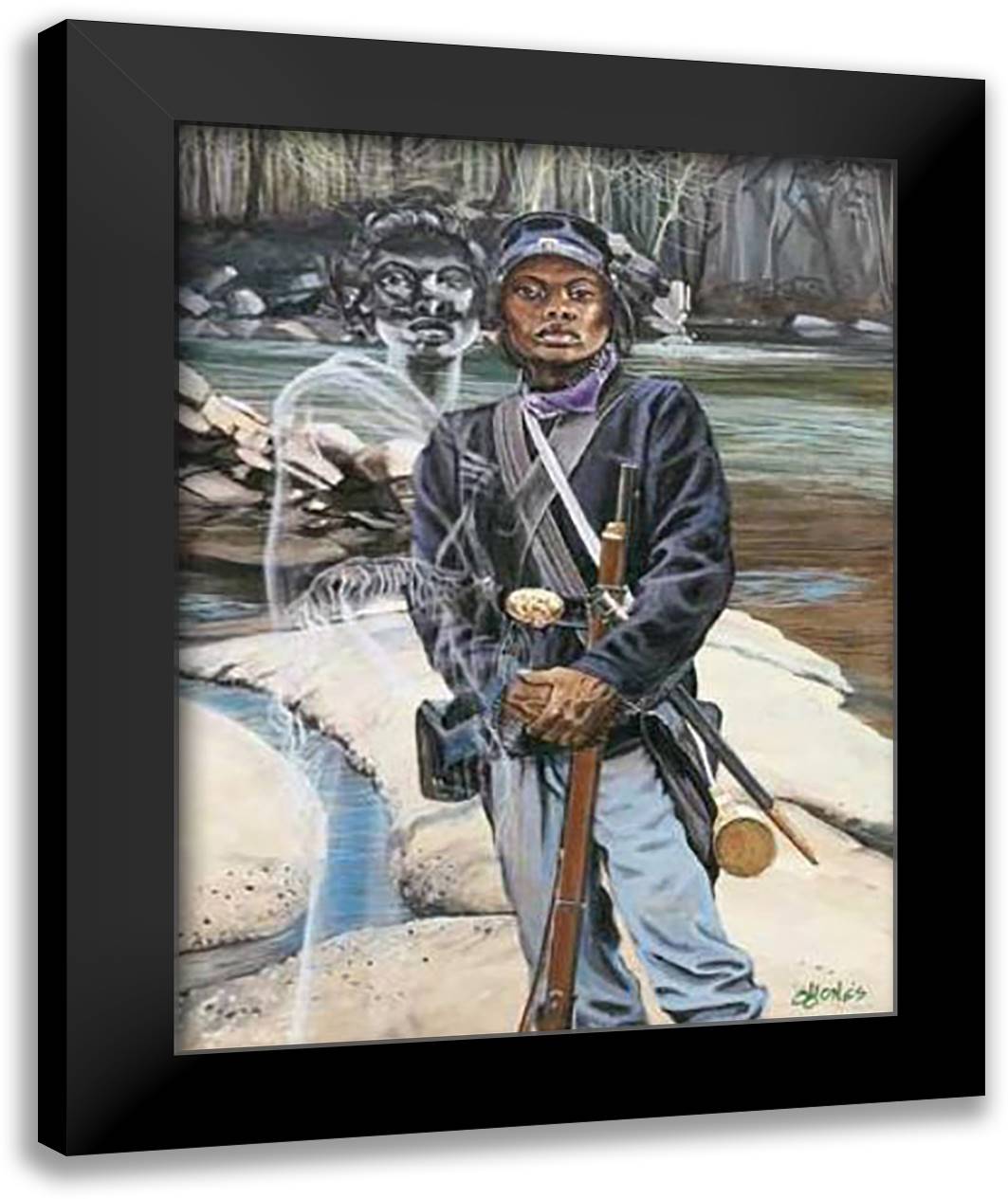 Female Buffalo Soldier 22x28 Black Modern Wood Framed Art Print Poster by Jones, John