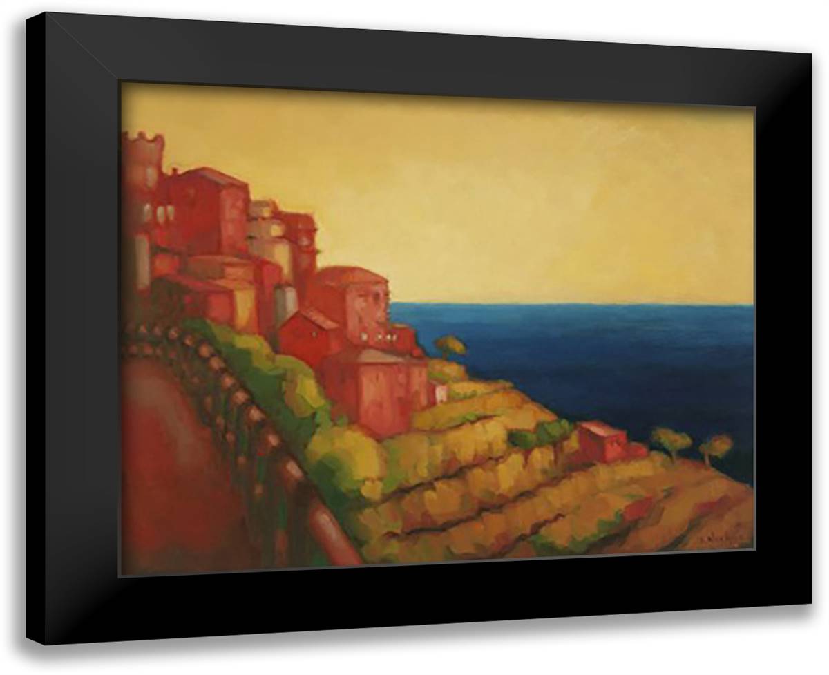 Cinque Terra 24x20 Black Modern Wood Framed Art Print Poster by Harkins, Donna