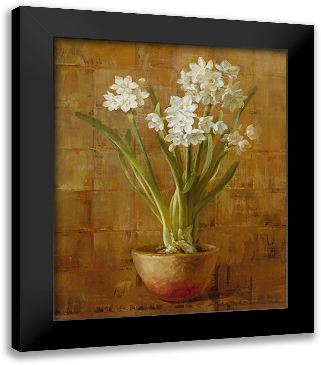 White Narcissus on Bronze 20x24 Black Modern Wood Framed Art Print Poster by Nai, Danhui