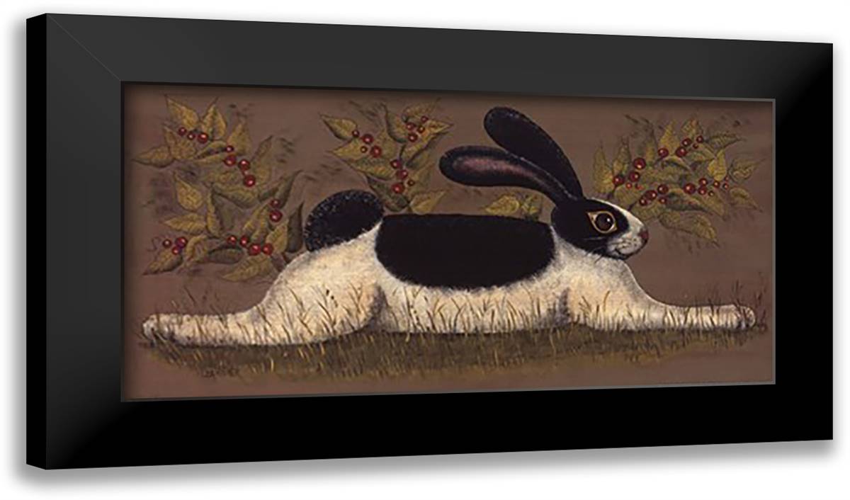 Green Folk Bunny 20x12 Black Modern Wood Framed Art Print Poster by Hilliker, Lisa