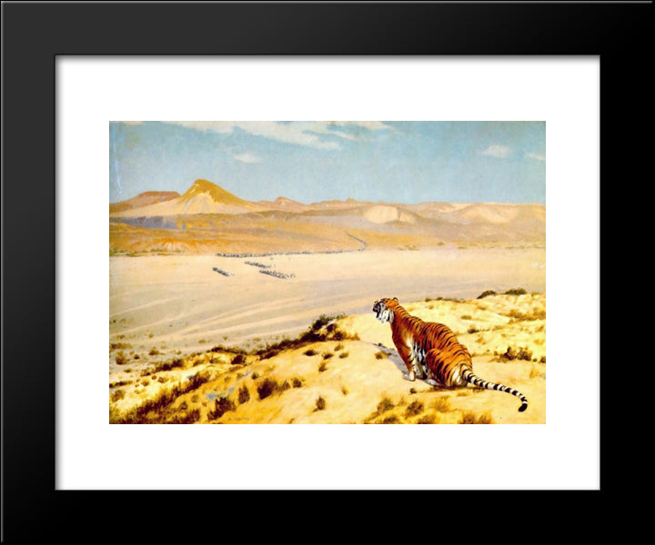 Tiger On The Watch 20x24 Black Modern Wood Framed Art Print Poster by Gerome, Jean Leon