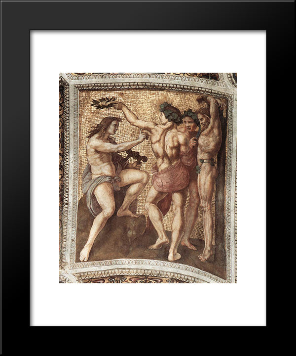 The Stanza Della Segnatura Ceiling: Apollo And Marsyas 20x24 Black Modern Wood Framed Art Print Poster by Raphael