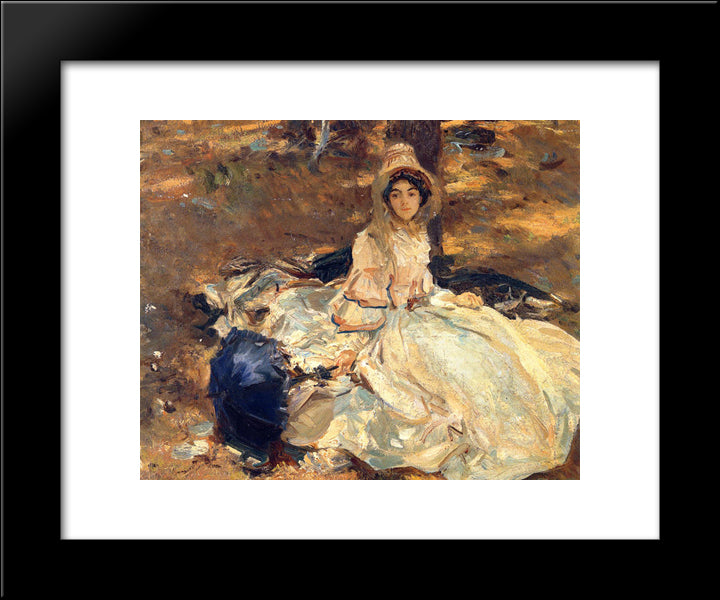 The Pink Dress 20x24 Black Modern Wood Framed Art Print Poster by Sargent, John Singer