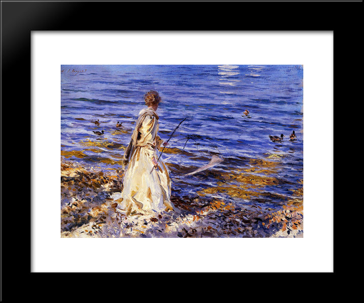Girl Fishing 20x24 Black Modern Wood Framed Art Print Poster by Sargent, John Singer