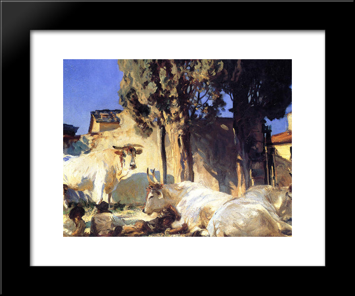 Oxen Resting 20x24 Black Modern Wood Framed Art Print Poster by Sargent, John Singer