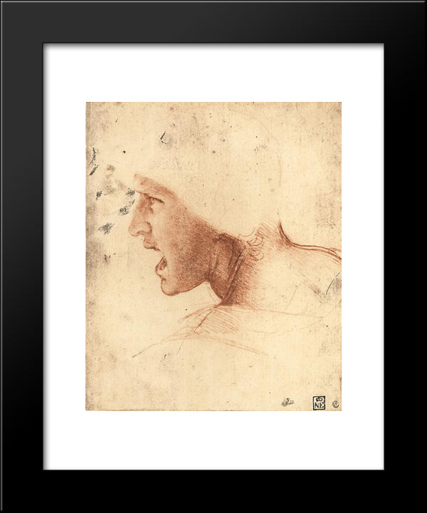 Head Of A Warrior 20x24 Black Modern Wood Framed Art Print Poster by da Vinci, Leonardo