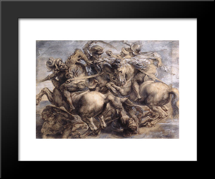 The Battle Of Anghiari 20x24 Black Modern Wood Framed Art Print Poster by da Vinci, Leonardo