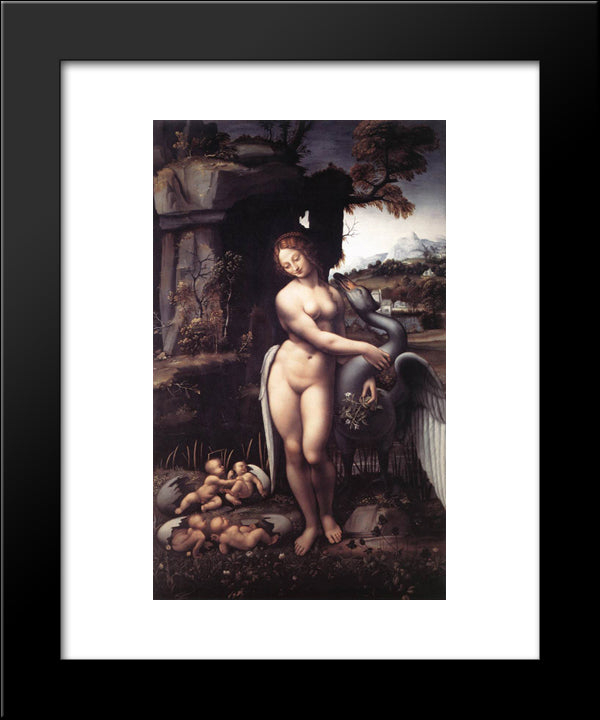 Leda 20x24 Black Modern Wood Framed Art Print Poster by da Vinci, Leonardo