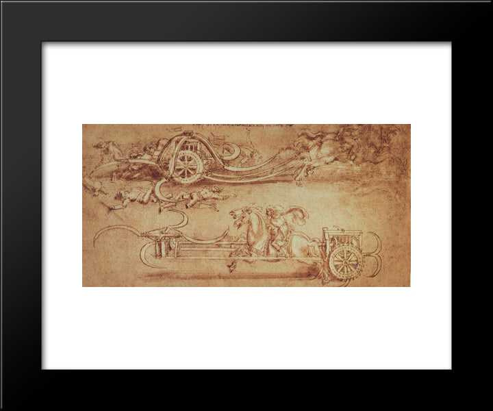 Drawing Of An Assault Chariot With Scythes 20x24 Black Modern Wood Framed Art Print Poster by da Vinci, Leonardo