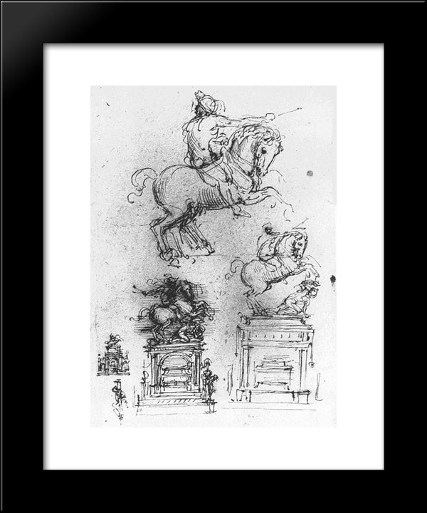 Study For The Trivulzio Equestrian Monument 20x24 Black Modern Wood Framed Art Print Poster by da Vinci, Leonardo
