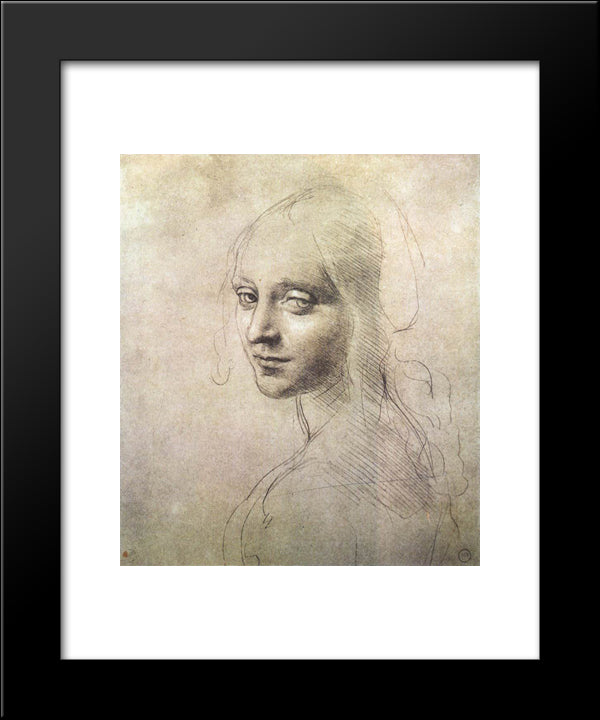 Head Of A Girl 20x24 Black Modern Wood Framed Art Print Poster by da Vinci, Leonardo