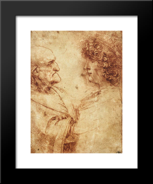 Heads Of An Old Man And A Youth 20x24 Black Modern Wood Framed Art Print Poster by da Vinci, Leonardo