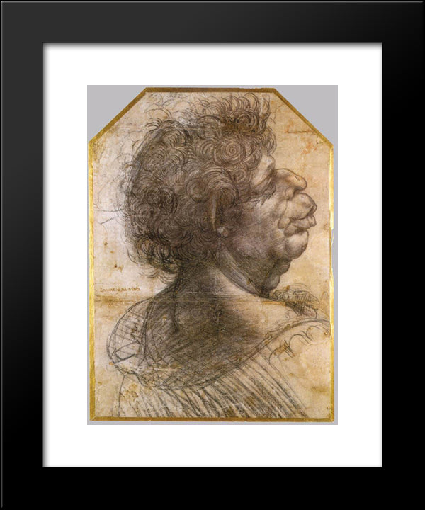 Grotesque Head 20x24 Black Modern Wood Framed Art Print Poster by da Vinci, Leonardo