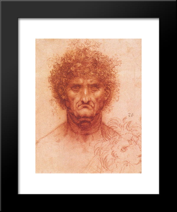Old Man With Ivy Wreath And Lion'S Head 20x24 Black Modern Wood Framed Art Print Poster by da Vinci, Leonardo