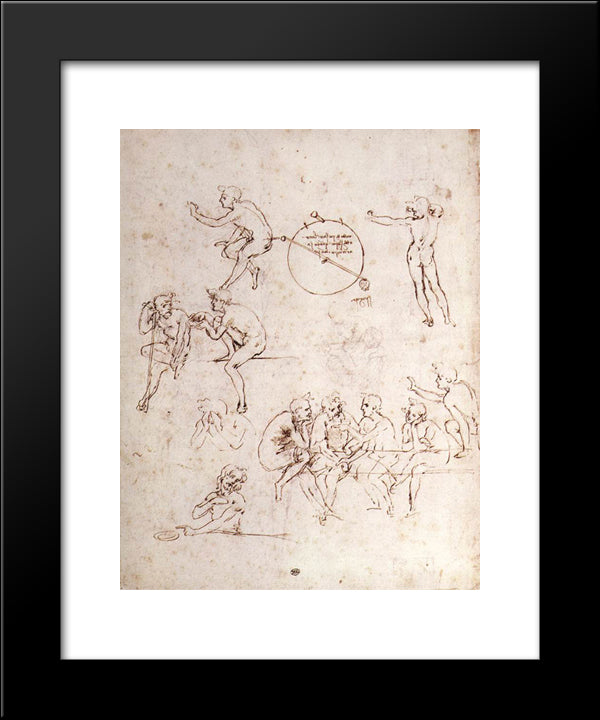 Various Figure Studies 20x24 Black Modern Wood Framed Art Print Poster by da Vinci, Leonardo