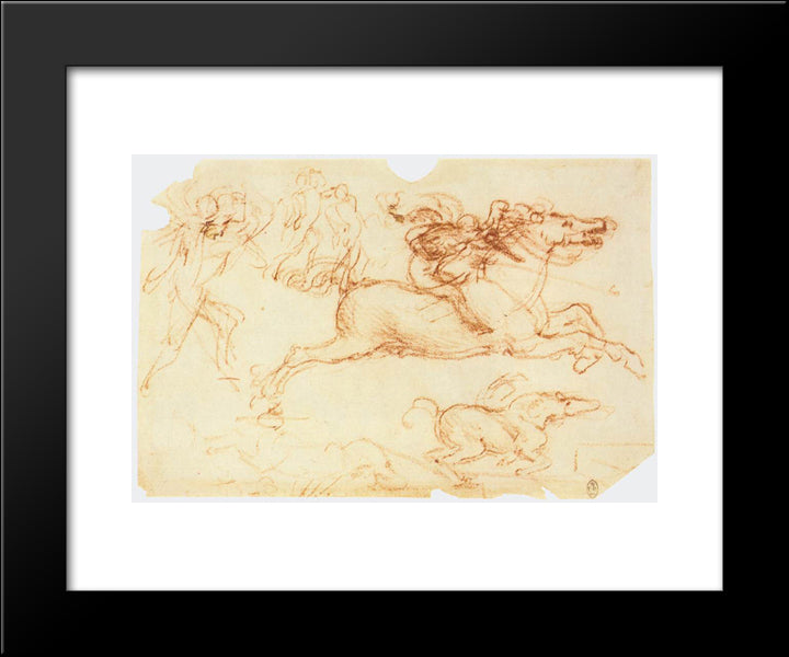 Galloping Rider And Other Figures 20x24 Black Modern Wood Framed Art Print Poster by da Vinci, Leonardo