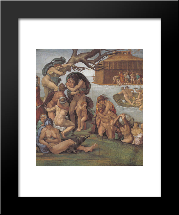Ceiling Of The Sistine Chapel: Genesis, Noah 7-9: The Flood, Left View 20x24 Black Modern Wood Framed Art Print Poster by Michelangelo