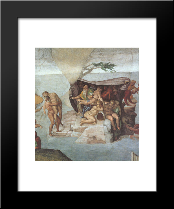 Ceiling Of The Sistine Chapel: Genesis, Noah 7-9: The Flood, Right View 20x24 Black Modern Wood Framed Art Print Poster by Michelangelo