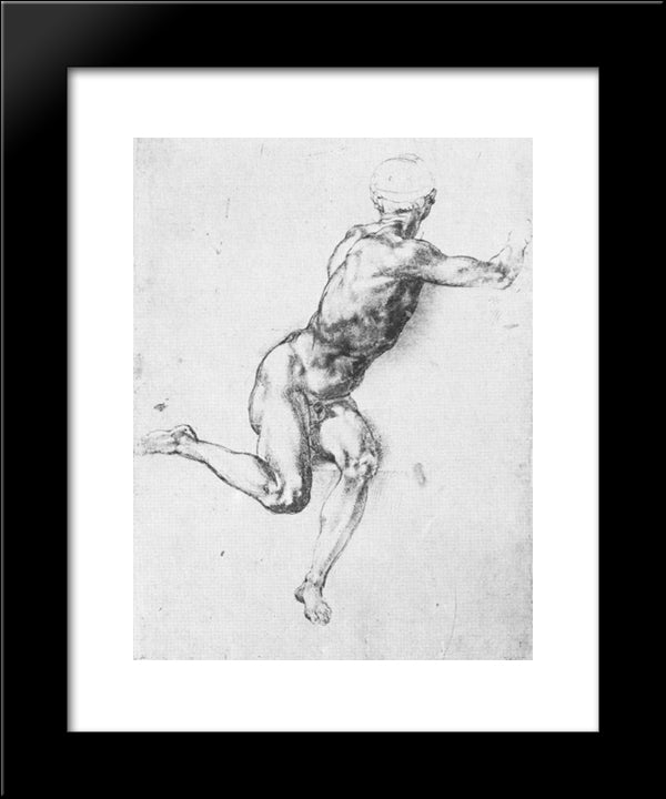 Battle Of Cascina: Study For A Figure 20x24 Black Modern Wood Framed Art Print Poster by Michelangelo