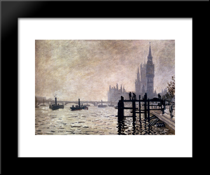 The Thames And The Houses Of Parliament 20x24 Black Modern Wood Framed Art Print Poster by Monet, Claude