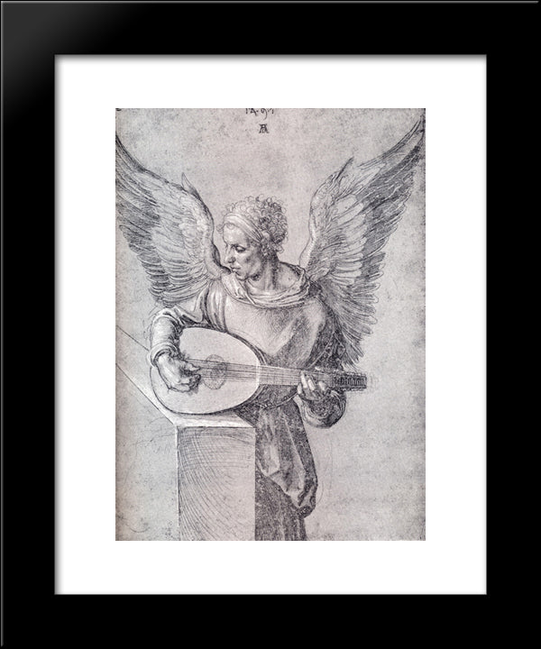 Winged Man, In Idealistic Clothing, Playing A Lute 20x24 Black Modern Wood Framed Art Print Poster by Durer, Albrecht