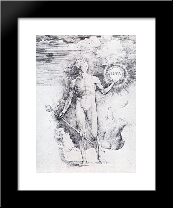 Apollo With The Solar Disc And Diana Trying To Shield Herself From The Rays With Her Uplifted Hand 20x24 Black Modern Wood Framed Art Print Poster by Durer, Albrecht