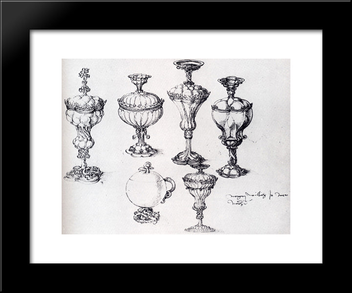 Six Goblets 20x24 Black Modern Wood Framed Art Print Poster by Durer, Albrecht