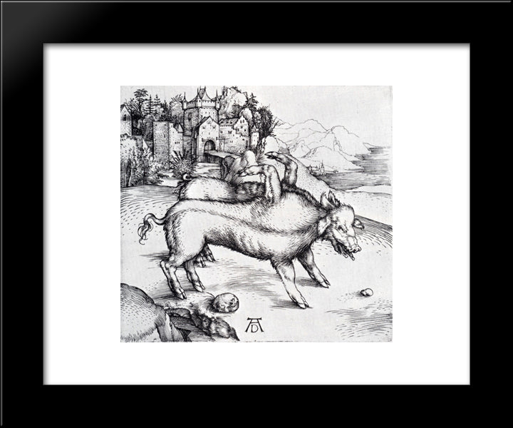 The Monstrous Sow Of Landser 20x24 Black Modern Wood Framed Art Print Poster by Durer, Albrecht
