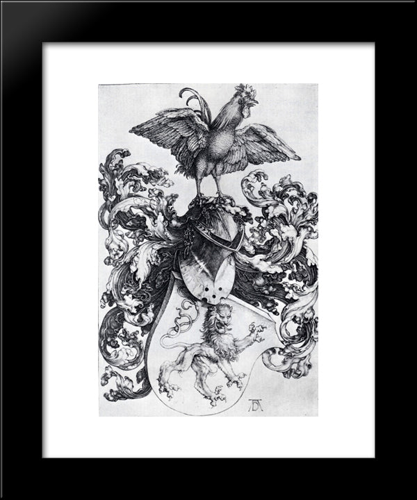 Coat-Of-Arms With Lion And Rooster 20x24 Black Modern Wood Framed Art Print Poster by Durer, Albrecht