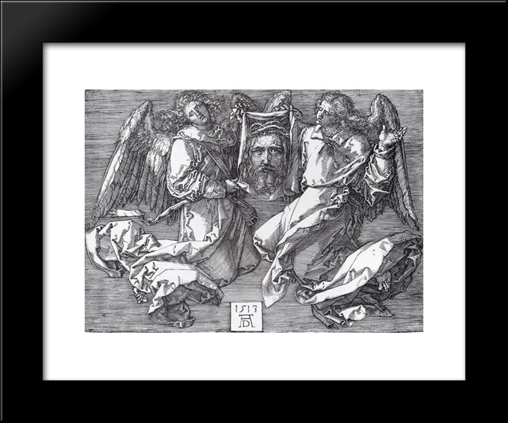 Sudarium Displayed By Two Angels 20x24 Black Modern Wood Framed Art Print Poster by Durer, Albrecht