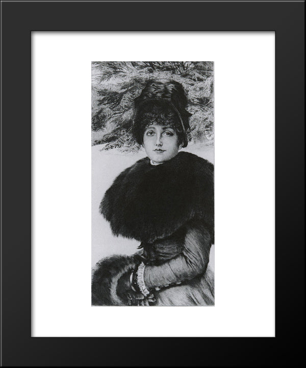 A Winter'S Walk 20x24 Black Modern Wood Framed Art Print Poster by Tissot, James